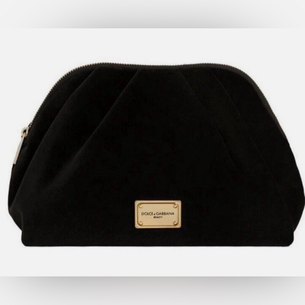 Dolce & Gabbana Women Black Velvet Signature Cosmetic Pouch Makeup Bag